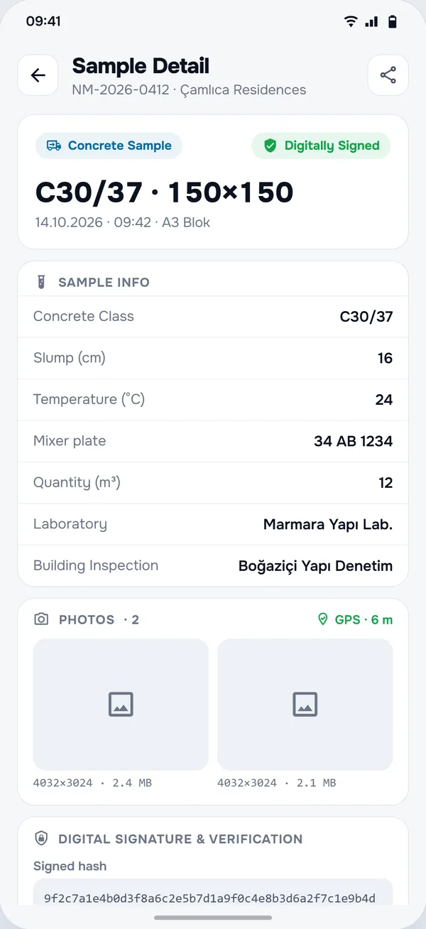 Samples screen in the StructurePrime app