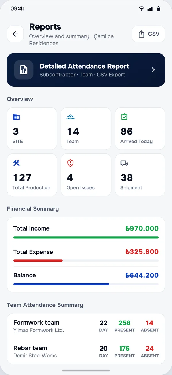 Reports screen in the StructurePrime app