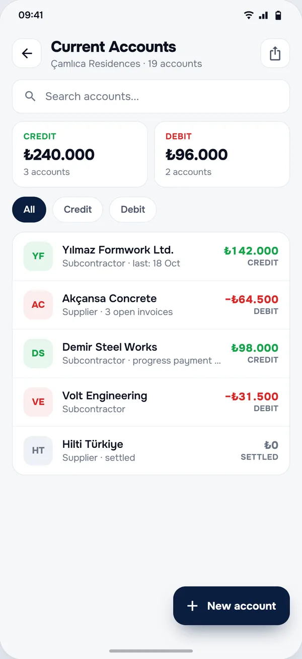 Payables & Receivables screen in the StructurePrime app