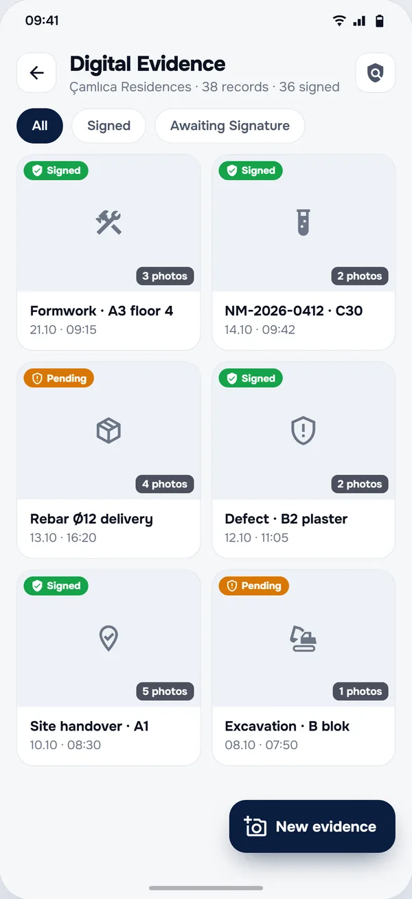 Digital Evidence screen in the StructurePrime app
