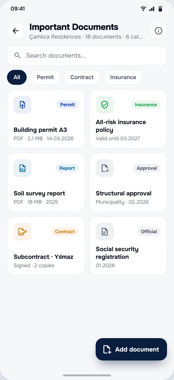 Key Documents screen in the StructurePrime app