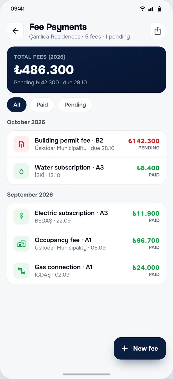 Fees & Duties screen in the StructurePrime app