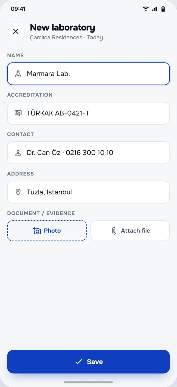 Laboratories screen in the StructurePrime app