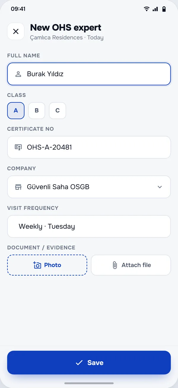 Safety Officers screen in the StructurePrime app