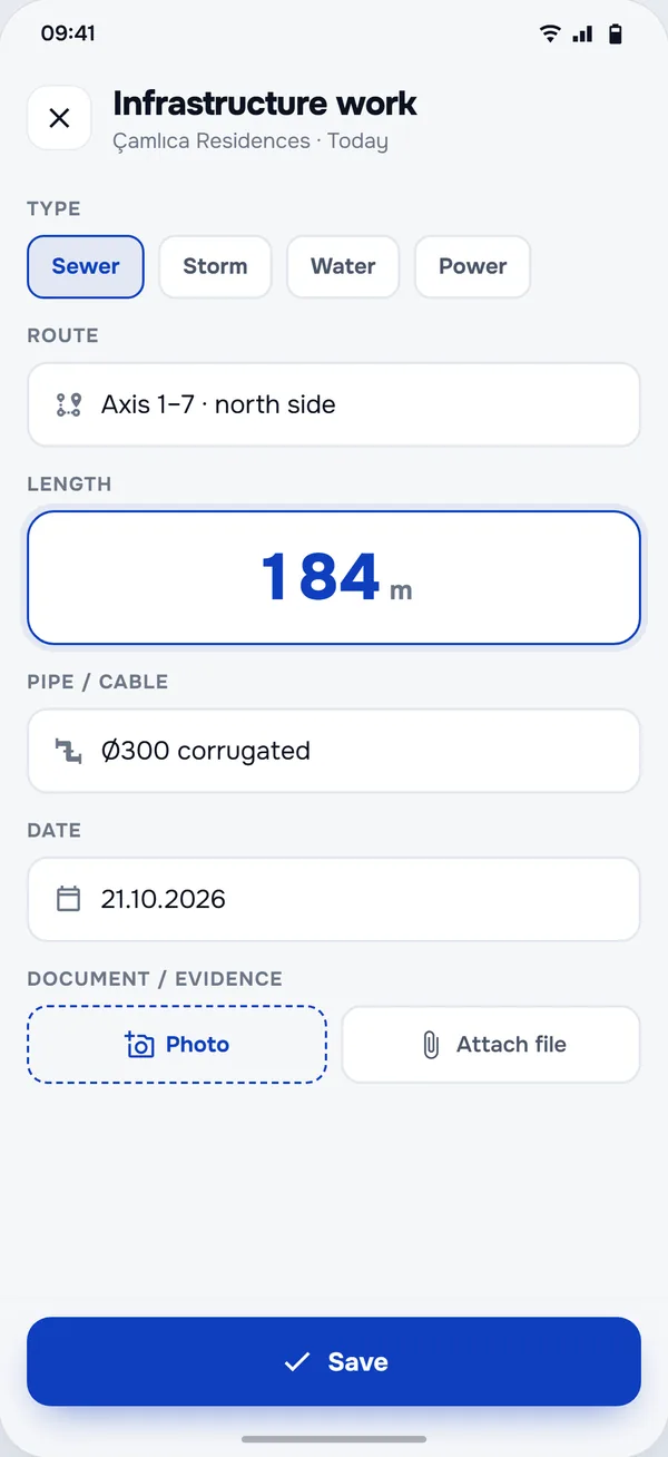 Utility Connections screen in the StructurePrime app
